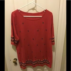Loft red embroidered t shirt xxl